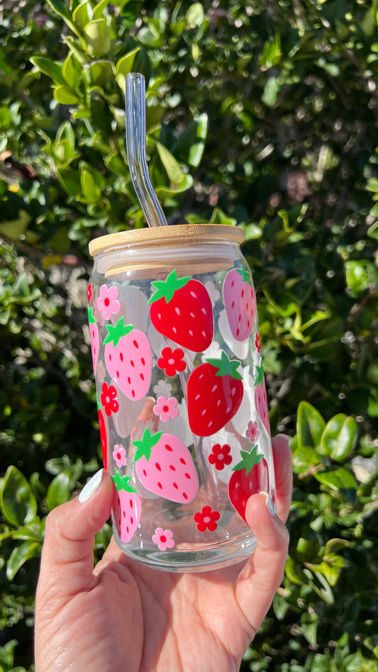 Pink & Red Strawberries - 16 Oz Glass Can