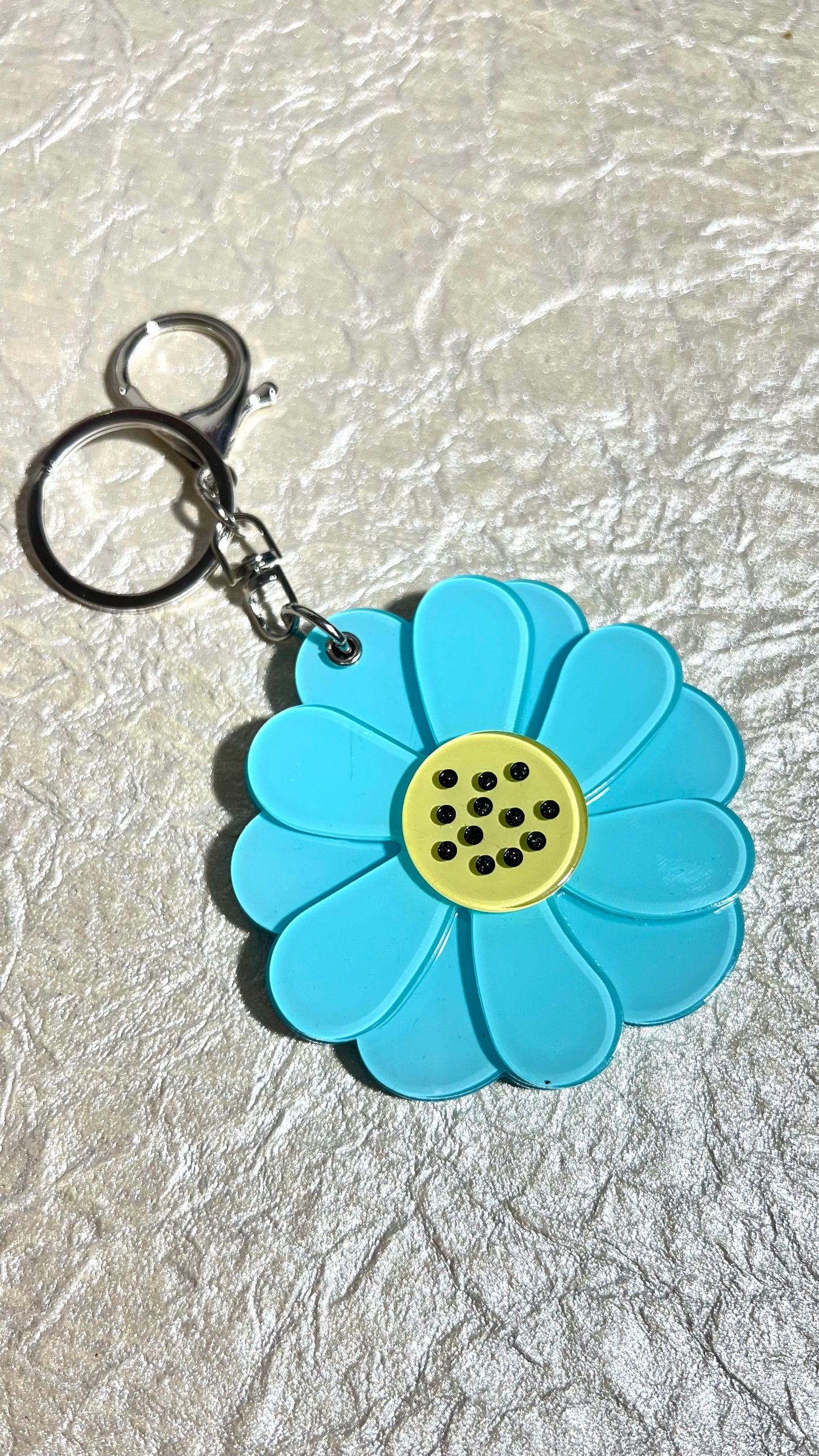 Acrylic Blue Flower Keychain With Mirror