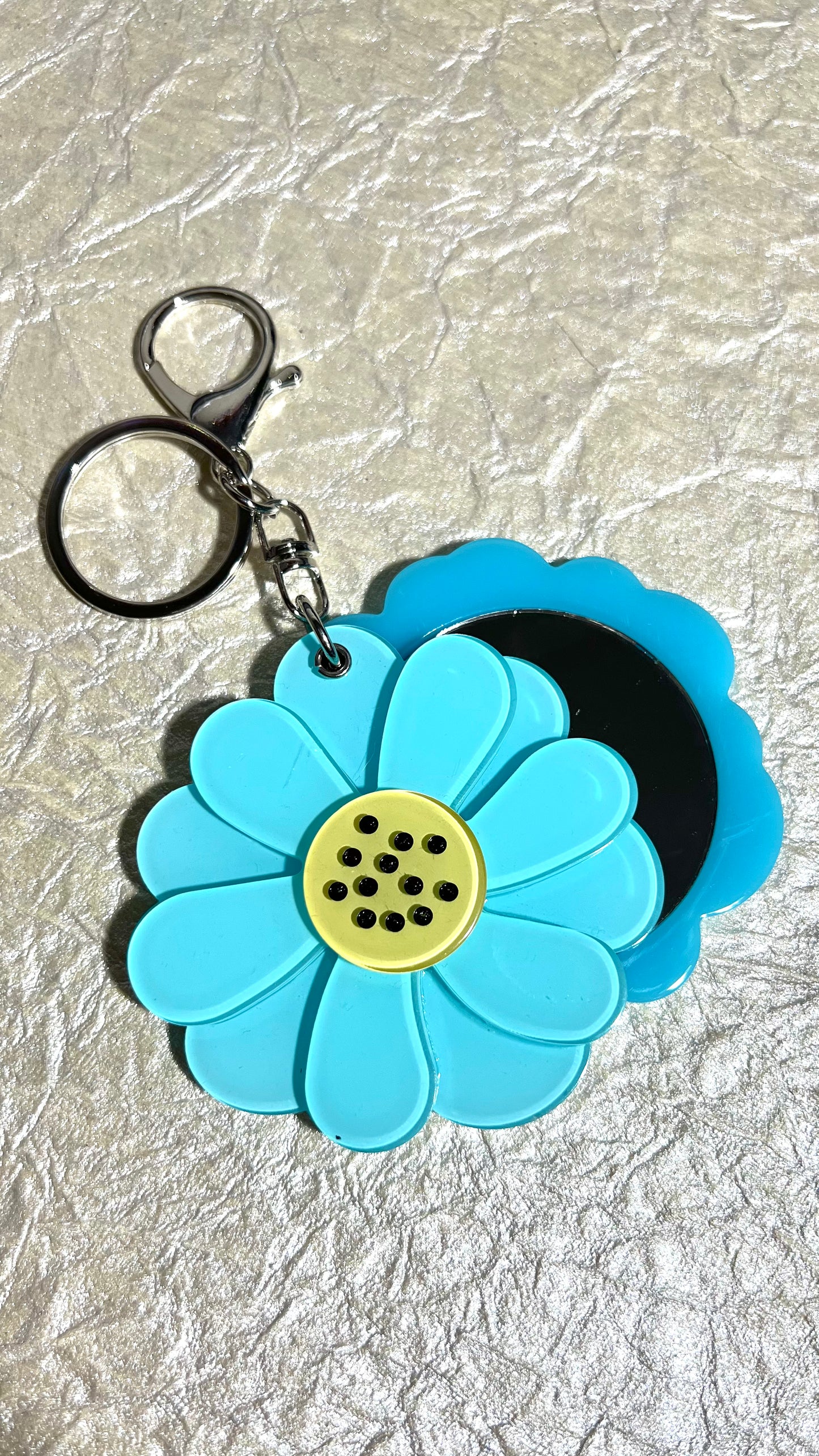 Acrylic Blue Flower Keychain With Mirror