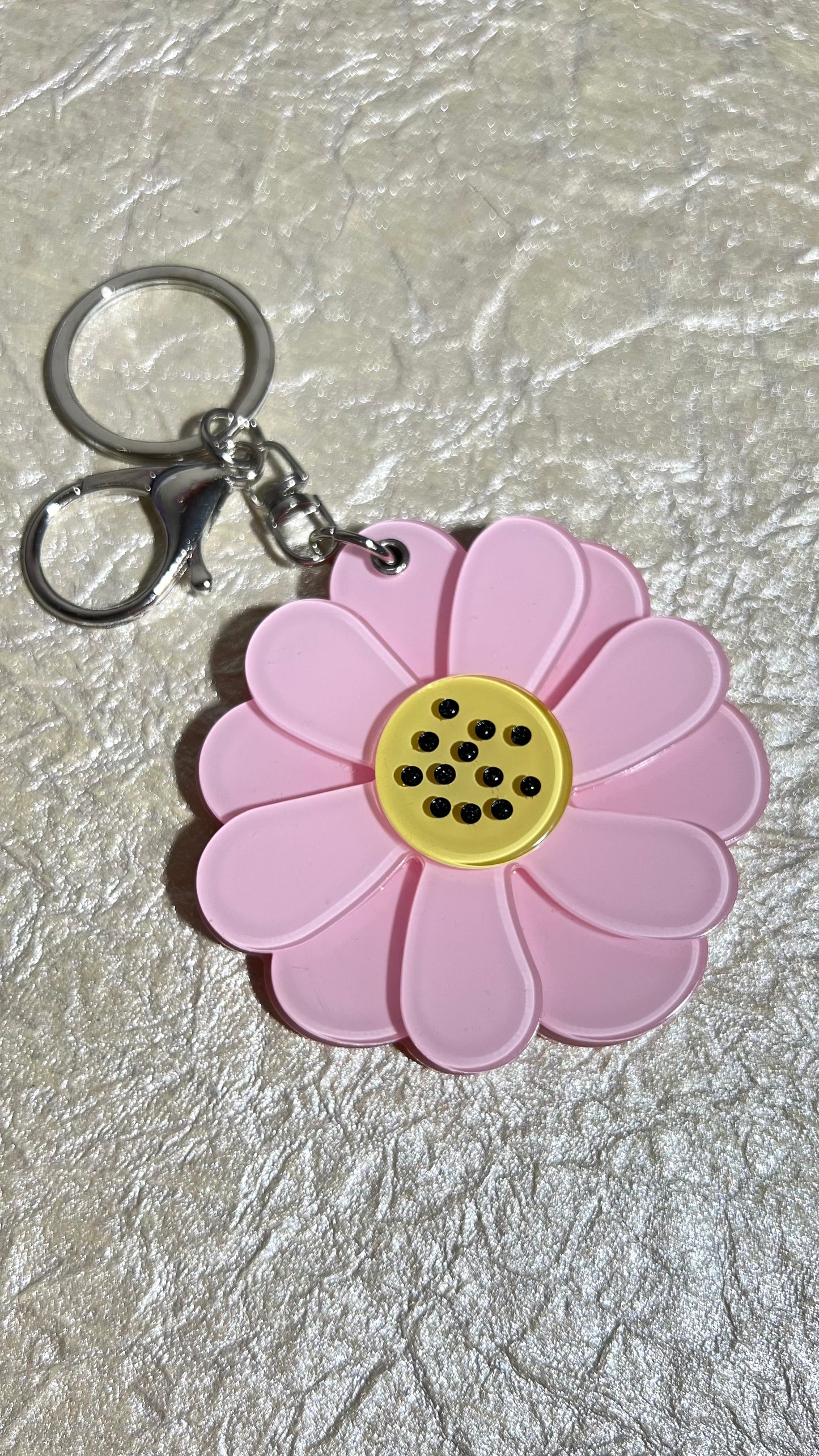 Acrylic Pink Flower Keychain With Mirror