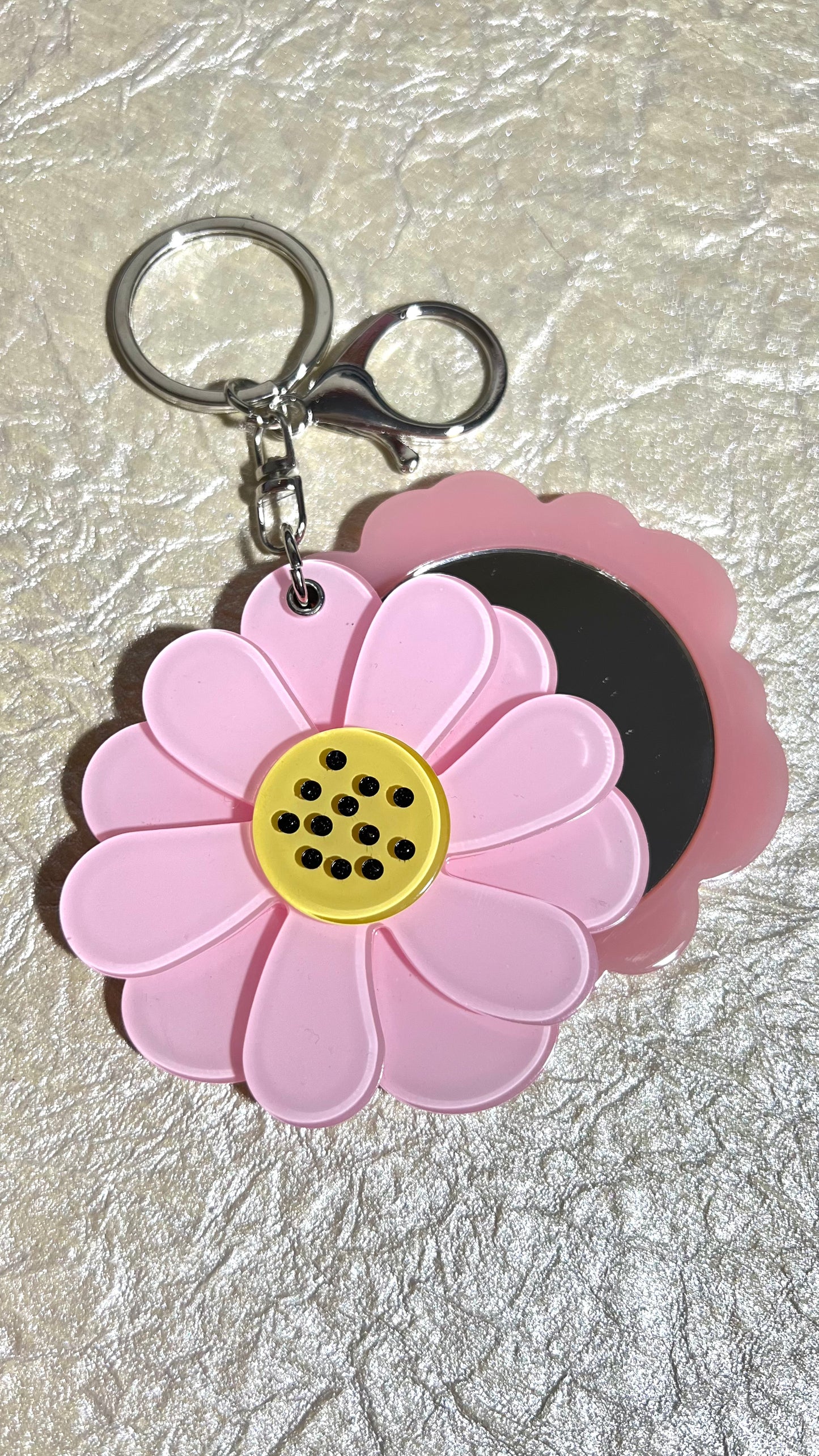 Acrylic Pink Flower Keychain With Mirror